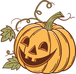 Jack O' Lantern: A festive Jack O' Lantern smiling with mischievous expression, embodying the spirit of the spooky season, rendered with intricate line art and warm, inviting colors.