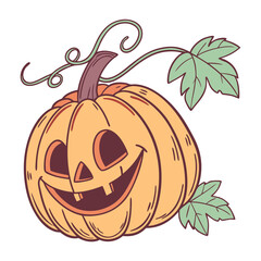 Festive Jack-o'-Lantern: A cheerfully carved pumpkin, a symbol of Halloween, smiles with glowing joy, ready to light up the night.
