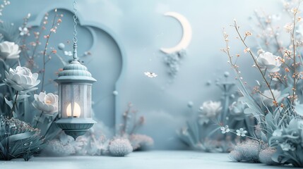 Eid mubarak lantern scene silhouette