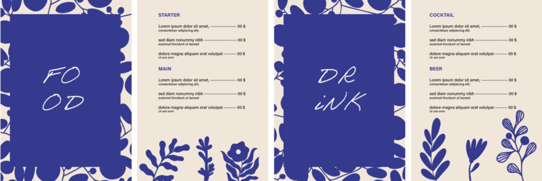 Vibrant Retro Menu Poster Design Featuring bold blue tones, playful typography, and a quirky flower illustration