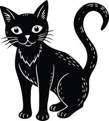 Black and White Cat Vector Illustration