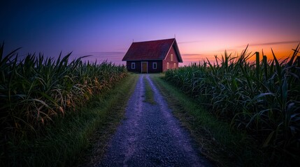 Charming Dutch Windmill House Amidst Lush Green Fields at Dusk