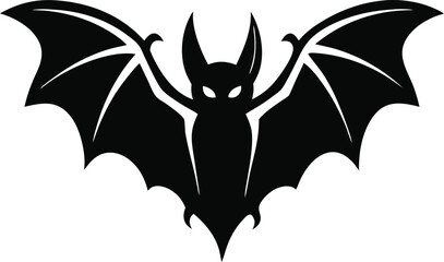 A clear and simple name for the image based on the sentence and tags could be:
Black bat silhouette flying near trees in tribal cartoon style