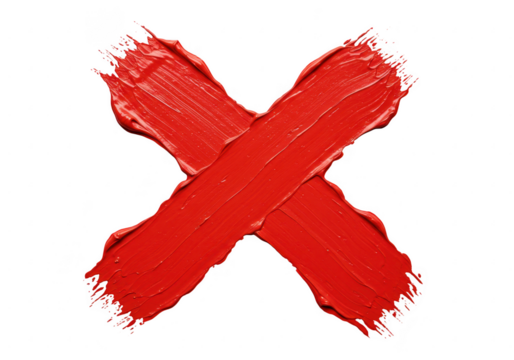 Red paint stroke cross mark isolated on transparent background
