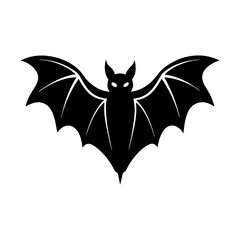Obraz premium Cartoon bat silhouette flying on a white background, cute Halloween animal design with wings and smiling face, perfect for a spooky and fun holiday theme