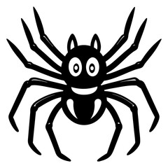 Vector Icon of a Black Spider with Eight Legs and Big Eyes in Cute and Spooky Cartoon Style Isolated on Transparent Background Cute Cartoon Spider Icon, Halloween Black Spider, Funny Insect Vector 
