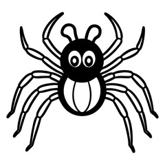Vector Icon of a Black Spider with Eight Legs and Big Eyes in Cute and Spooky Cartoon Style Isolated on Transparent Background Cute Cartoon Spider Icon, Halloween Black Spider, Funny Insect Vector 