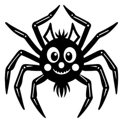 Vector Icon of a Black Spider with Eight Legs and Big Eyes in Cute and Spooky Cartoon Style Isolated on Transparent Background Cute Cartoon Spider Icon, Halloween Black Spider, Funny Insect Vector 