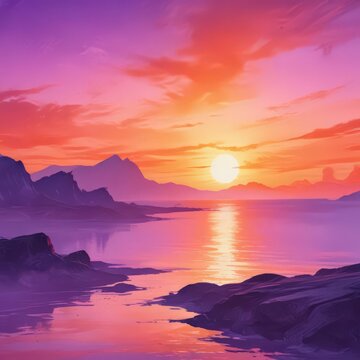 Fiery orange and purple sunset watercolor wash  ,  design,  watercolour background