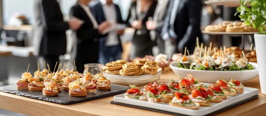 Elegant Office Gathering with Gourmet Canapes and Professional Atmosphere