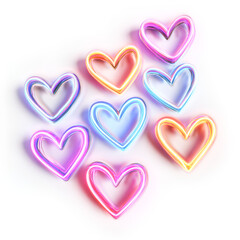 Fototapeta premium Neon Hearts Romantic Love Design White Background,