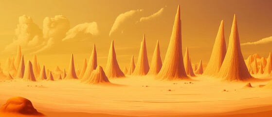 A desert scene with a large mountain range in the background