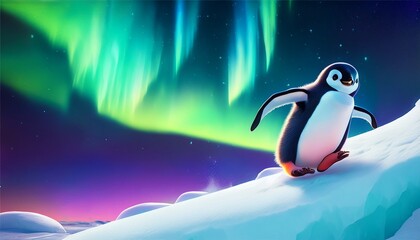 Naklejka premium Pinguinküken beim Rutschen