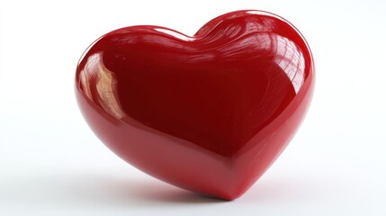 Fototapeta premium Glossy Red Heart Shape on a White Background Representing Love, Affection, and Warmth in a Minimalist Style for Various Romantic Themes and Concepts