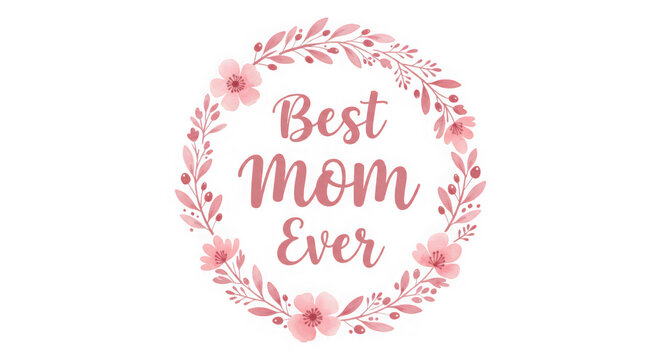 Best mom ever floral wreath isolated on transparent background