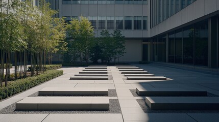 Tranquil Courtyard Garden with Stepping Stones and Bamboo Plants