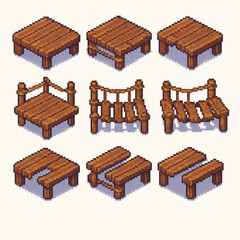 Pixel art isometric wooden platform tiles
