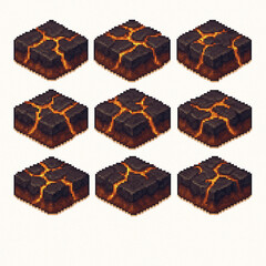 Pixel art isometric lava tiles