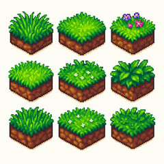 Isometric pixel art grass tileset