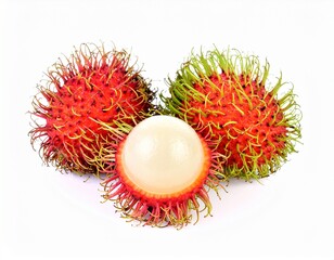 Rambutan with Spiky Hair on Isolated White Background