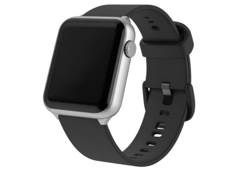 wrist smart watch mockup with black strap, png file of isolated cutout object with shadow on transparent background.
 - Powered by Adobe
