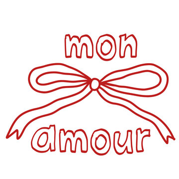 Mon Amour Coquette Ribbon Bow Hand drawn t-shirt design