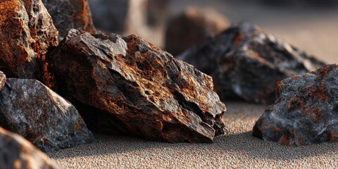 Fototapeta premium Close-up of Brown and Gray Porous Stones on Beach Shoreline