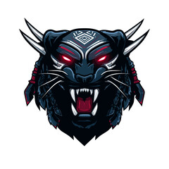 Fototapeta premium Fierce black panther esports logo featuring vibrant red eyes and intricate tribal designs for modern gaming teams