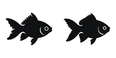 Two Simple Black Goldfish Silhouettes Against White Background