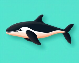 Fototapeta premium A stylized illustration of an orca swimming against a solid teal background.