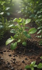 Delicate coffee bean sprouts emerge in lush greenery ,  green,  farm