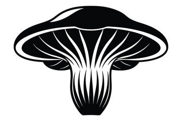 Detailed Black and White Illustration of a Mushroom with Visible Gills Structure