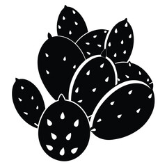 Black Silhouette of Prickly Pear Cactus Fruit Cluster, Abstract Graphic Design
