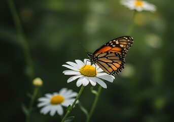 Fototapeta premium Vibrant Monarch Butterfly on Daisy Flowers Nature's Beauty, Pollination, Insect, Summer Garden