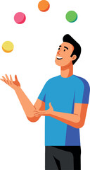 Fototapeta premium Man juggling colorful balls in dynamic pose vector illustration 