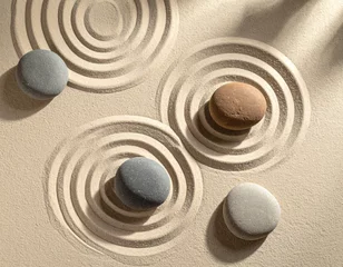Photo sur Plexiglas Raked sand garden with smooth stones
