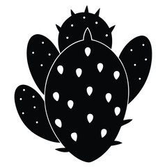 Stylish Black Silhouette of Prickly Pear Cactus Clad in Sharp Spines and Areoles