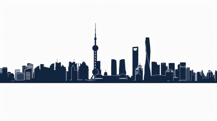  Shanghai skyline illustration showcasing iconic modern architecture and cityscape, perfect for travel and business promotions