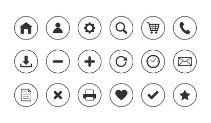 Web icon collection. Media signs and symbols collection. Popular round icons, web and mobile icons. Vector illustration isolated on white background