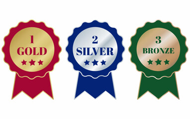 set medals gold bronze silver first place award, prize, medal, champion, best winner, victory symbol vector reward