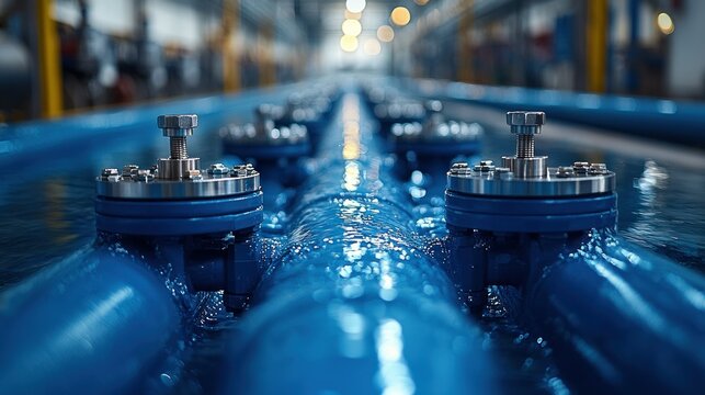 Blue pipes run parallel