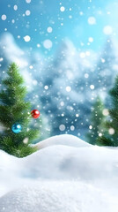 Obraz premium Snowy Christmas landscape with festive ornaments