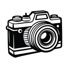 DSLR Camera Top View Vector Drawing, Simple silhouette Design vector icon with white background