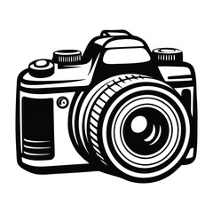DSLR Camera Top View Vector Drawing, Simple silhouette Design vector icon with white background