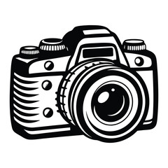 DSLR Camera Top View Vector Drawing, Simple silhouette Design vector icon with white background