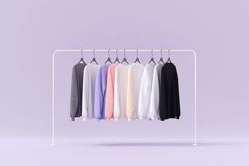 wardrobe organization, digital illustration of a neatly arranged capsule wardrobe, featuring a minimalist fashion aesthetic, on a clothing rack