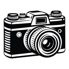 DSLR Camera Top View Vector Drawing, Simple silhouette Design vector icon with white background