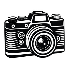 DSLR Camera Top View Vector Drawing, Simple silhouette Design vector icon with white background