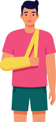 Young man with arm cast giving thumbs up in casual summer outfit vector illustration 