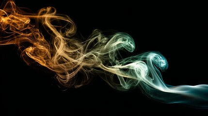 Obraz premium Colorful abstract smoke swirls moving dynamically in the dark with dramatic lighting, vibrant curves and artistic flowing shapes on black background for creative and mystical visual concepts. 